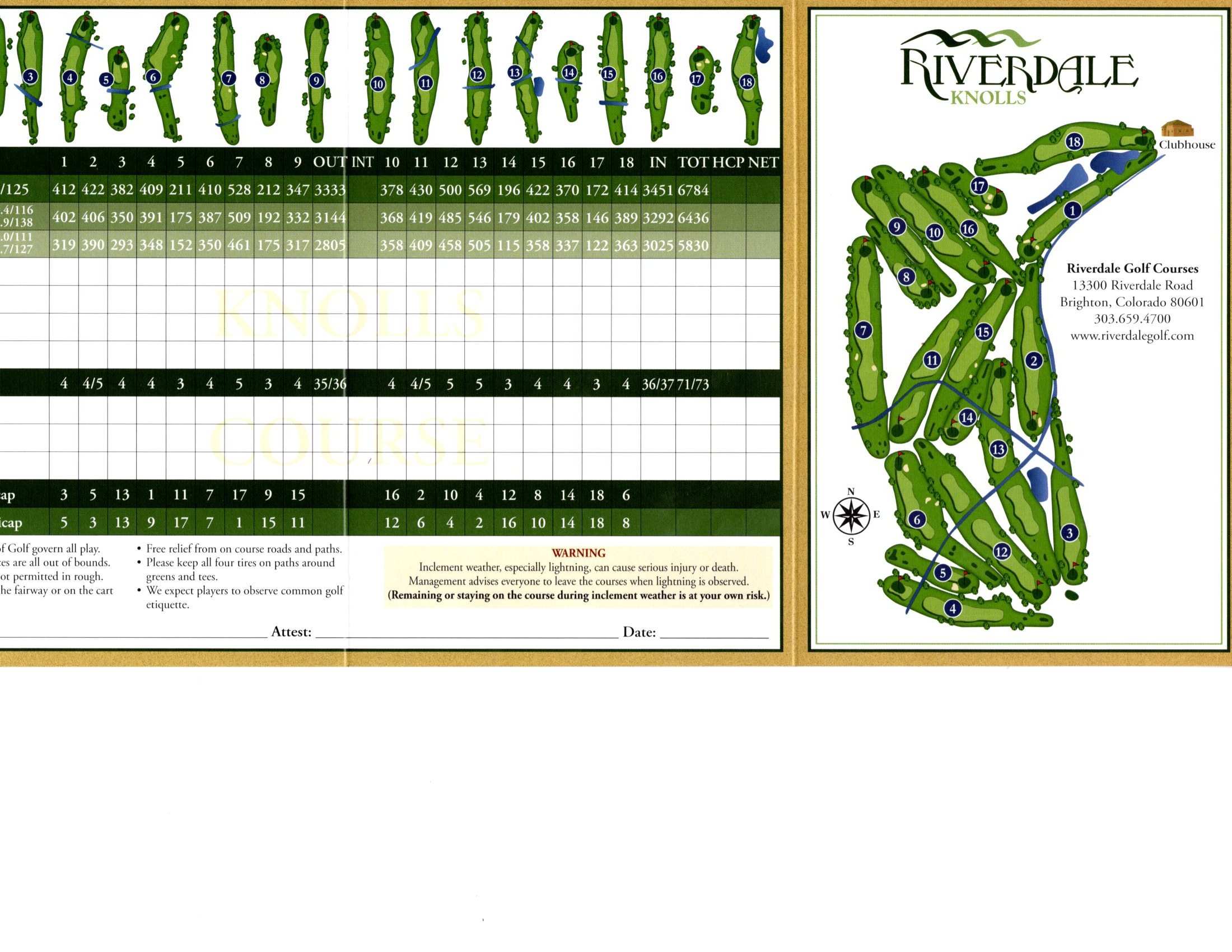 Scorecard Riverdale Golf Club